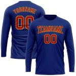 Custom Team Performance T-Shirt with Personalized Name and Number - Royal Red-Gold Long Sleeve Shirt Personalized Royal Red-Gold