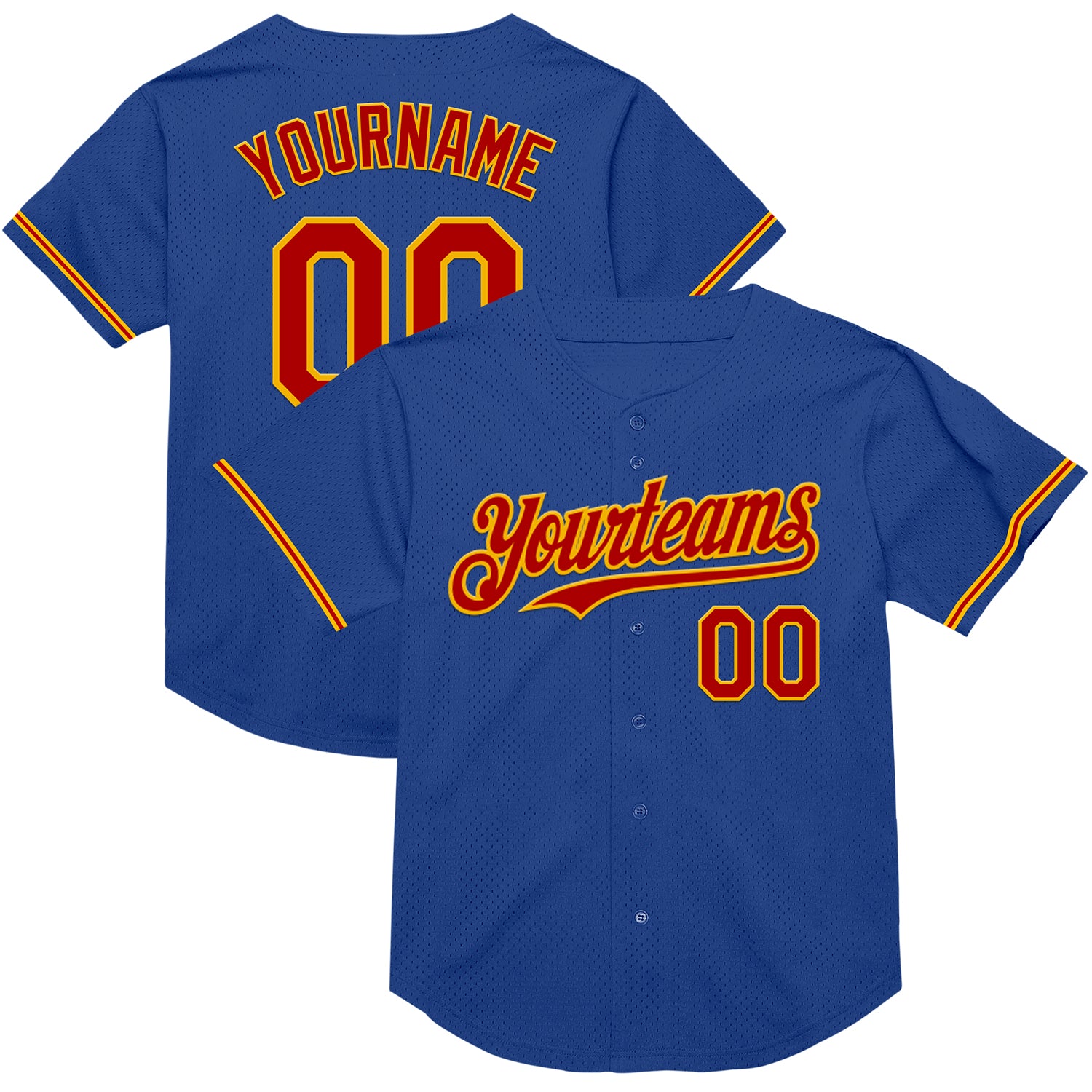 Custom Red-Gold Mesh Baseball Jersey with Personalized Name & Number - Authentic Throwback Team Style Personalized Royal