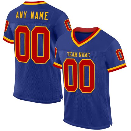 Custom Name and Number Royal Red Gold Authentic Throwback Football Jersey - Personalized Team Jersey Personalized Royal Red-Gold