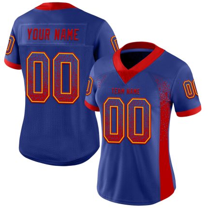 Custom Name and Number Football Jersey in Royal Red and Gold Mesh - Personalized Drift Fashion Team Apparel Personalized