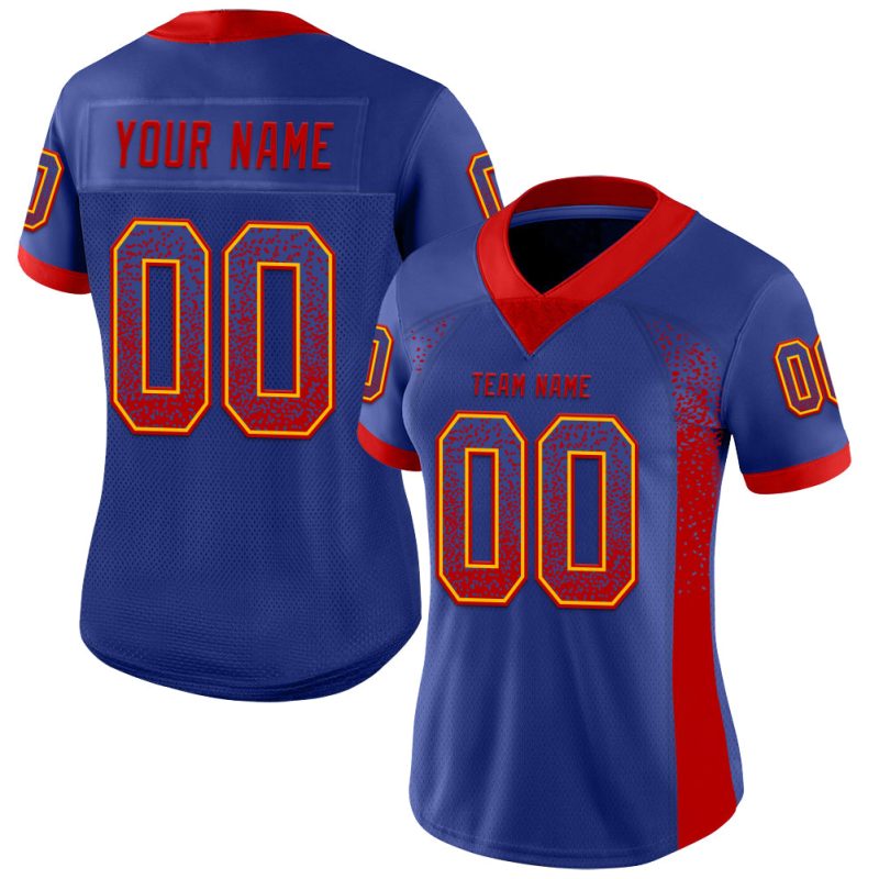 Custom Name and Number Football Jersey in Royal Red and Gold Mesh - Personalized Drift Fashion Team Apparel Personalized