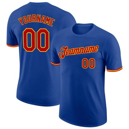 Custom Team Performance T-Shirt with Personalized Name and Number in Royal Red-Gold Color Personalized Royal Red-Gold Performance