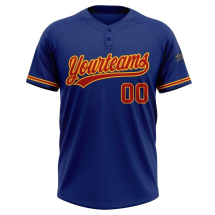 Custom Name and Number Unisex Softball Jersey - Personalized Royal Red-Gold Two-Button Design Personalized Royal Red-Gold