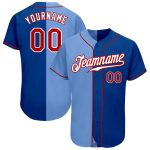 Personalized Authentic Baseball Jersey with Custom Name & Number - Royal Red & Light Blue Split Fashion Design Personalized