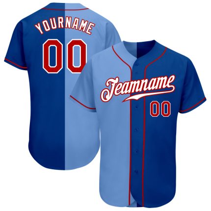 Personalized Authentic Baseball Jersey with Custom Name & Number - Royal Red & Light Blue Split Fashion Design Personalized