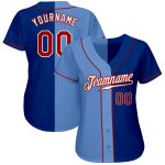 Personalized Authentic Baseball Jersey with Custom Name & Number - Royal Red & Light Blue Split Fashion Design Personalized