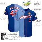 Personalized Authentic Baseball Jersey with Custom Name & Number - Royal Red & Light Blue Split Fashion Design Personalized