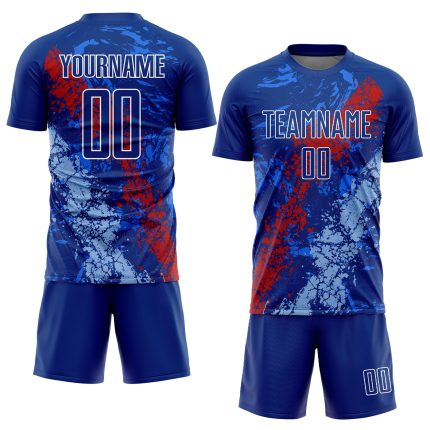 Custom Name Number Soccer Jersey - Personalized Royal Red Light Blue Dripping Splatter Art Sublimation Uniform Personalized