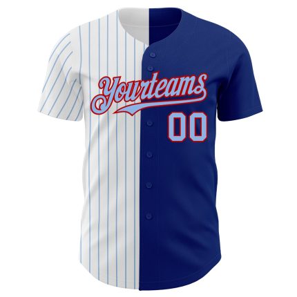 Personalized Split Baseball Jersey with Custom Name and Number - Royal Red Light Blue Pinstripe Authentic Team Apparel Personalized