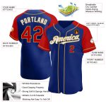 Custom Name and Number Baseball Jersey, Personalized Royal Red-Old Gold Raglan Sleeves Personalized Royal Red-Old Gold Authentic