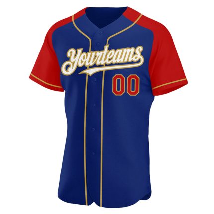 Custom Name and Number Baseball Jersey, Personalized Royal Red-Old Gold Raglan Sleeves Personalized Royal Red-Old Gold Authentic