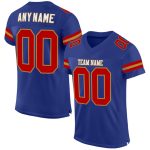 Personalized Football Jersey with Custom Name and Number in Royal Red-Old Gold Mesh Personalized Royal Red-Old Gold Mesh