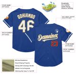 Custom Name and Number Throwback Baseball Jersey in Royal Red and Old Gold Mesh - Authentic Team Apparel Personalized Royal