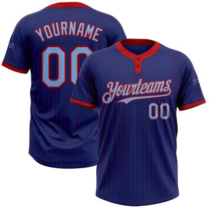 Custom Name and Number Unisex Softball Jersey Light Blue Royal Red Pinstripe Two-Button Personalized Royal Red Pinstripe