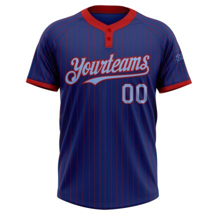 Custom Name and Number Unisex Softball Jersey Light Blue Royal Red Pinstripe Two-Button Personalized Royal Red Pinstripe