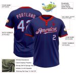 Custom Name and Number Unisex Softball Jersey Light Blue Royal Red Pinstripe Two-Button Personalized Royal Red Pinstripe
