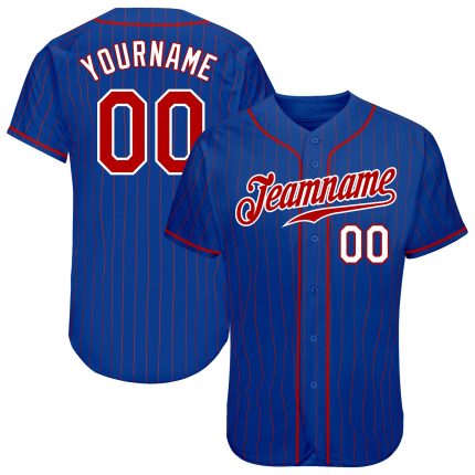 Custom Name Number Authentic Baseball Jersey - Personalized Red-White Royal Red Pinstripe Team Jersey Personalized Royal