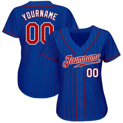 Custom Name Number Authentic Baseball Jersey - Personalized Red-White Royal Red Pinstripe Team Jersey Personalized Royal