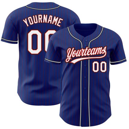 Custom Name and Number Authentic Baseball Jersey - Personalized Royal Red Pinstripe White-Black Design Personalized Royal