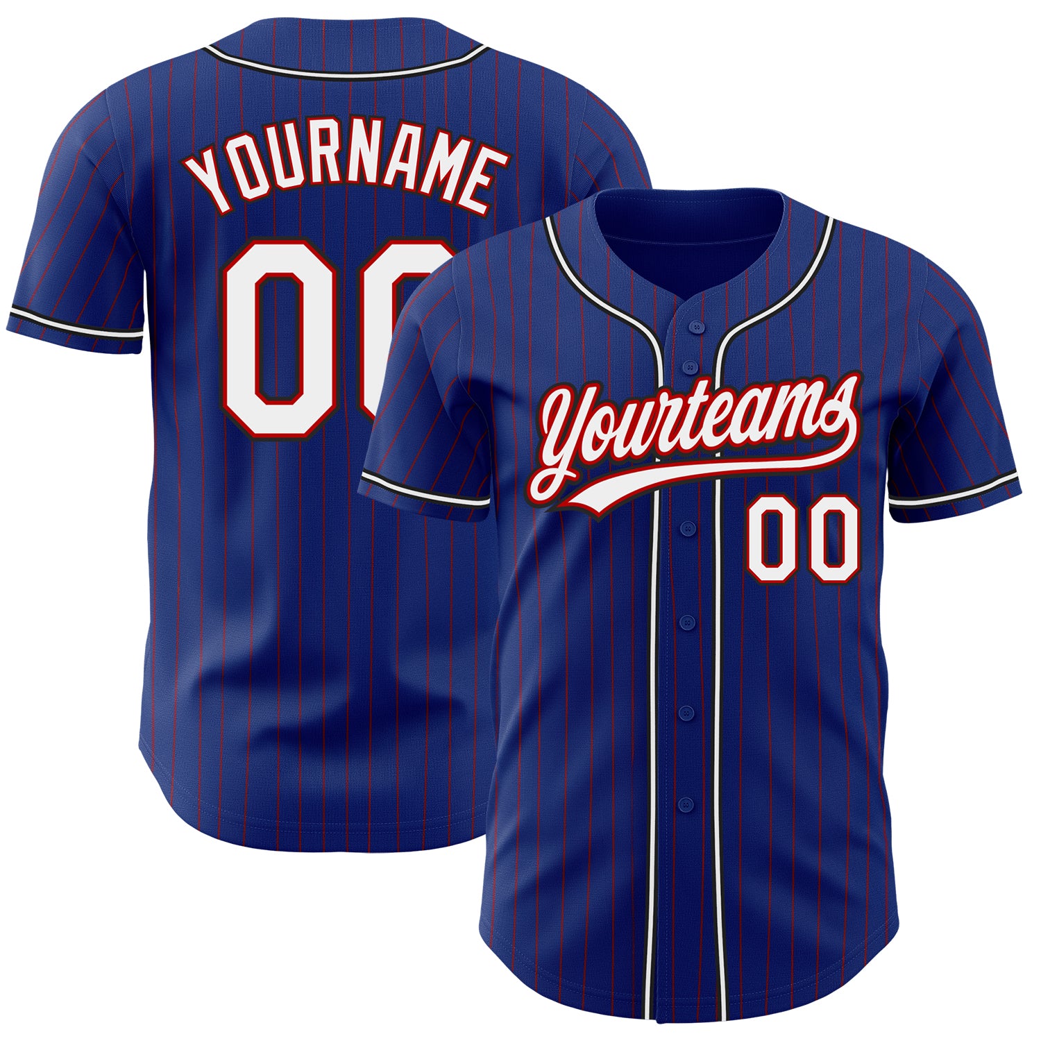 Custom Name and Number Authentic Baseball Jersey - Personalized Royal Red Pinstripe White-Black Design Personalized Royal