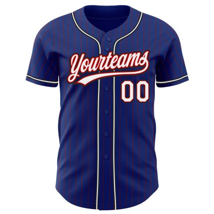 Custom Name and Number Authentic Baseball Jersey - Personalized Royal Red Pinstripe White-Black Design Personalized Royal
