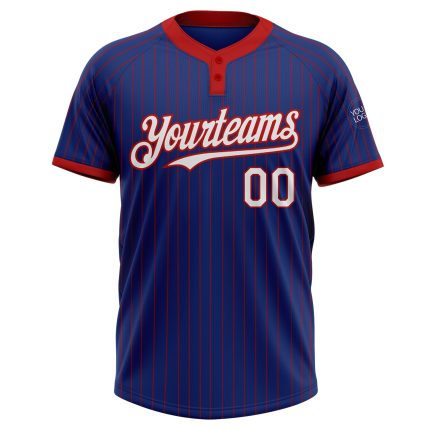 Custom Name and Number Royal Red Pinstripe Two-Button Unisex Softball Jersey - Personalized Team Apparel Personalized Royal