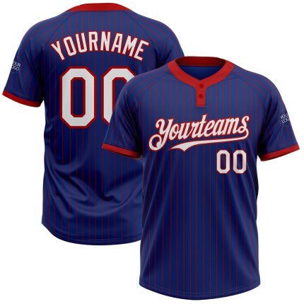 Custom Name and Number Royal Red Pinstripe Two-Button Unisex Softball Jersey - Personalized Team Apparel Personalized Royal