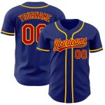 Custom Name and Number Authentic Baseball Jersey - Personalized Royal Red Pinstripe Yellow Design Personalized Royal Red