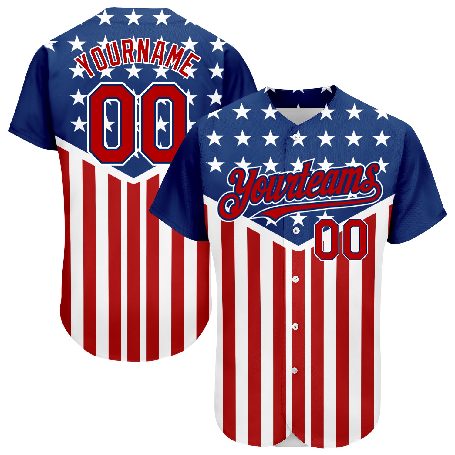 Personalized 3D American Flag Baseball Jersey - Royal Red-White Authentic Design Personalized Royal Red-White 3D American