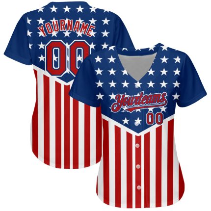 Personalized 3D American Flag Baseball Jersey - Royal Red-White Authentic Design Personalized Royal Red-White 3D American