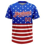 Custom 3D American Flag Jersey - Unisex Red-White Two-Button Softball Shirt with Personalized Name and Number Personalized