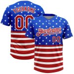 Custom 3D American Flag Jersey - Unisex Red-White Two-Button Softball Shirt with Personalized Name and Number Personalized