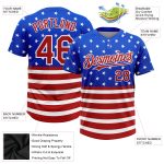 Custom 3D American Flag Jersey - Unisex Red-White Two-Button Softball Shirt with Personalized Name and Number Personalized