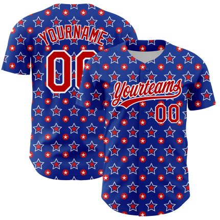 Personalized 3D American Flag Baseball Jersey - Royal Red-White Patriotic Sportswear Personalized Royal Red-White 3D American