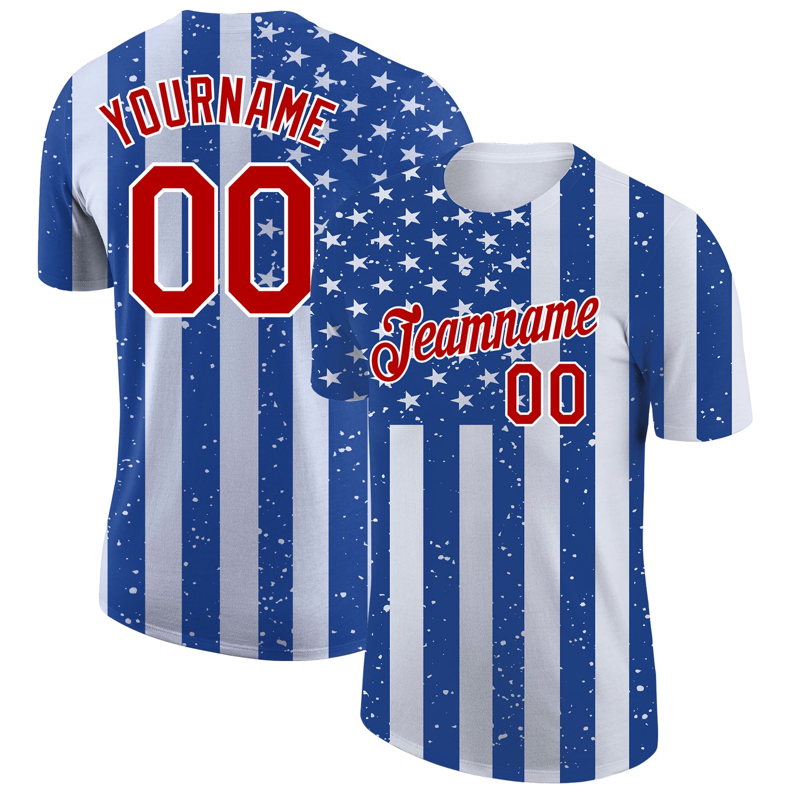 Personalized 3D American Flag Patriotic Performance T-Shirt with Custom Name & Number - Royal Red-White Team Apparel Personalized