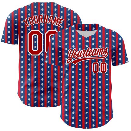 Custom Name and Number 3D American Flag Baseball Jersey - Personalized Royal Red-White Team Apparel Personalized Royal Red-White