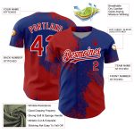 Custom Name Number Baseball Jersey - Personalized 3D Royal Red-White Abstract Brush Stroke Design Personalized Royal Red-White
