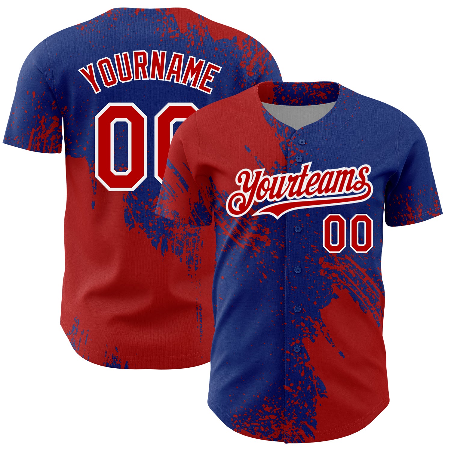 Custom Name Number Baseball Jersey - Personalized 3D Royal Red-White Abstract Brush Stroke Design Personalized Royal Red-White