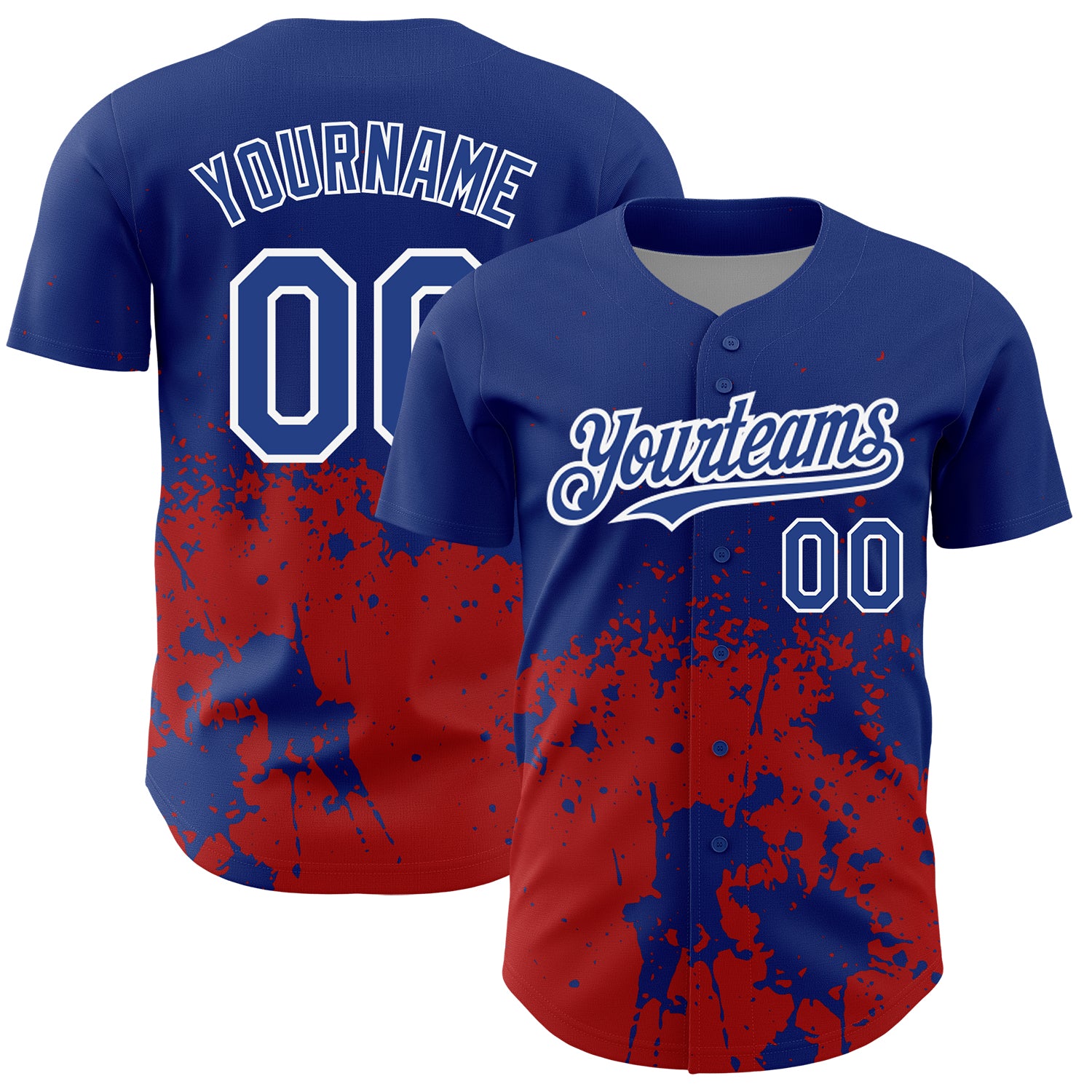 Personalized Abstract Splash Grunge Art Baseball Jersey with Custom Name and Number - Royal Red-White 3D Pattern Design Personalized