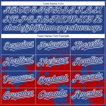 Custom royal, red and white 3D pattern baseball jersey, side view