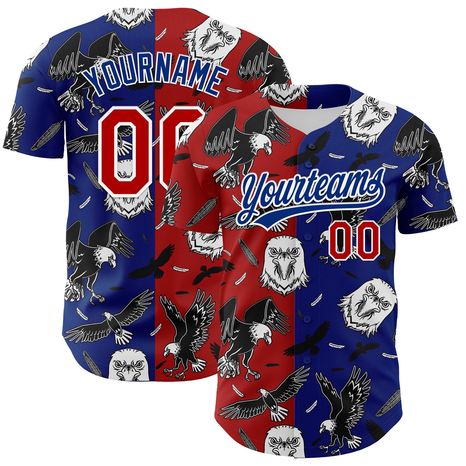 Personalized American Eagle Baseball Jersey - Royal Red-White 3D Pattern Design Personalized Royal Red-White 3D Pattern Design