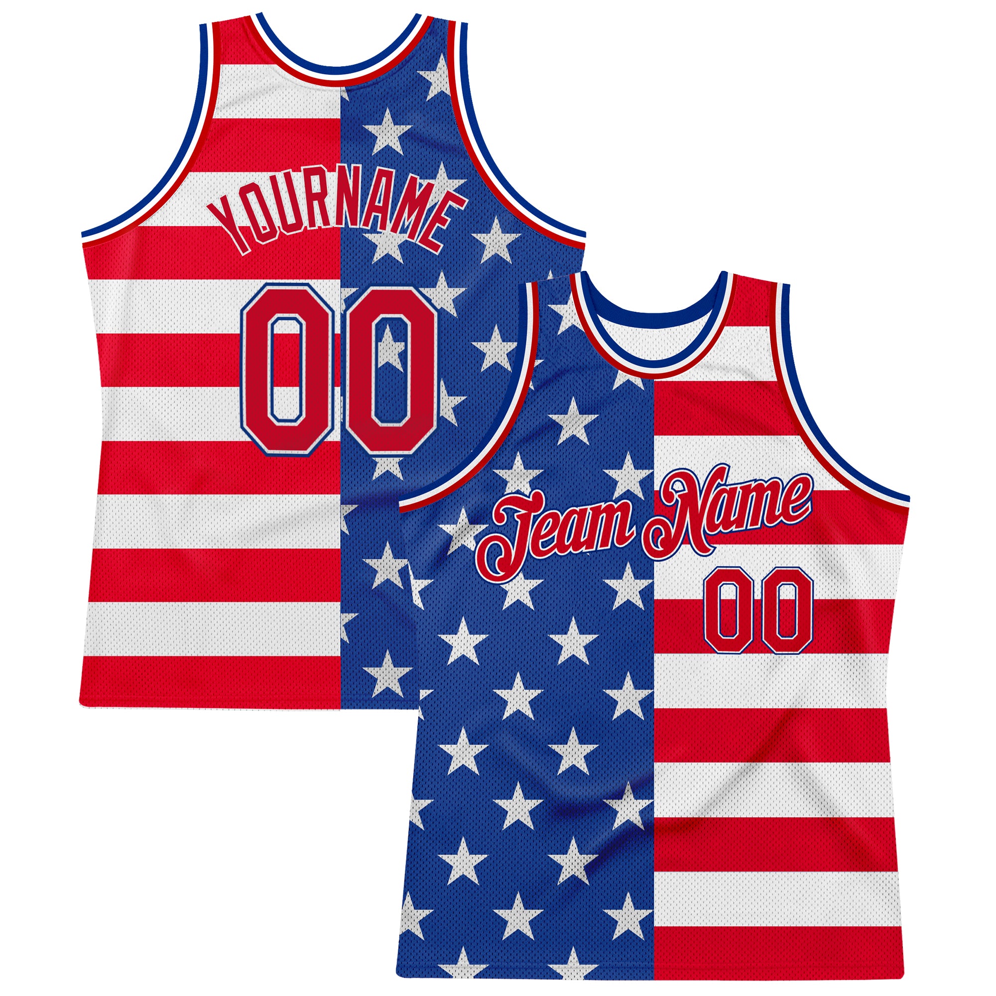 Personalized 3D American Flag Basketball Jersey - Royal Red-White Design, Authentic Quality Personalized Royal Red-White