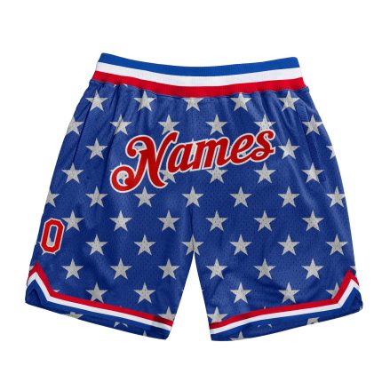 Custom American Flag Basketball Shorts with 3D Red-White Pattern - Personalized with Name and Number Personalized Royal Red-White