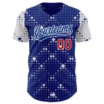 Custom Name and Number Authentic Baseball Jersey with 3D Geometric Halftone Dots in Royal Red and White Pattern Personalized