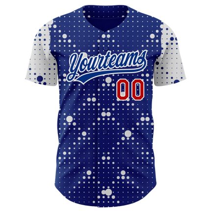 Custom Name and Number Authentic Baseball Jersey with 3D Geometric Halftone Dots in Royal Red and White Pattern Personalized