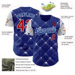 Custom Name and Number Authentic Baseball Jersey with 3D Geometric Halftone Dots in Royal Red and White Pattern Personalized