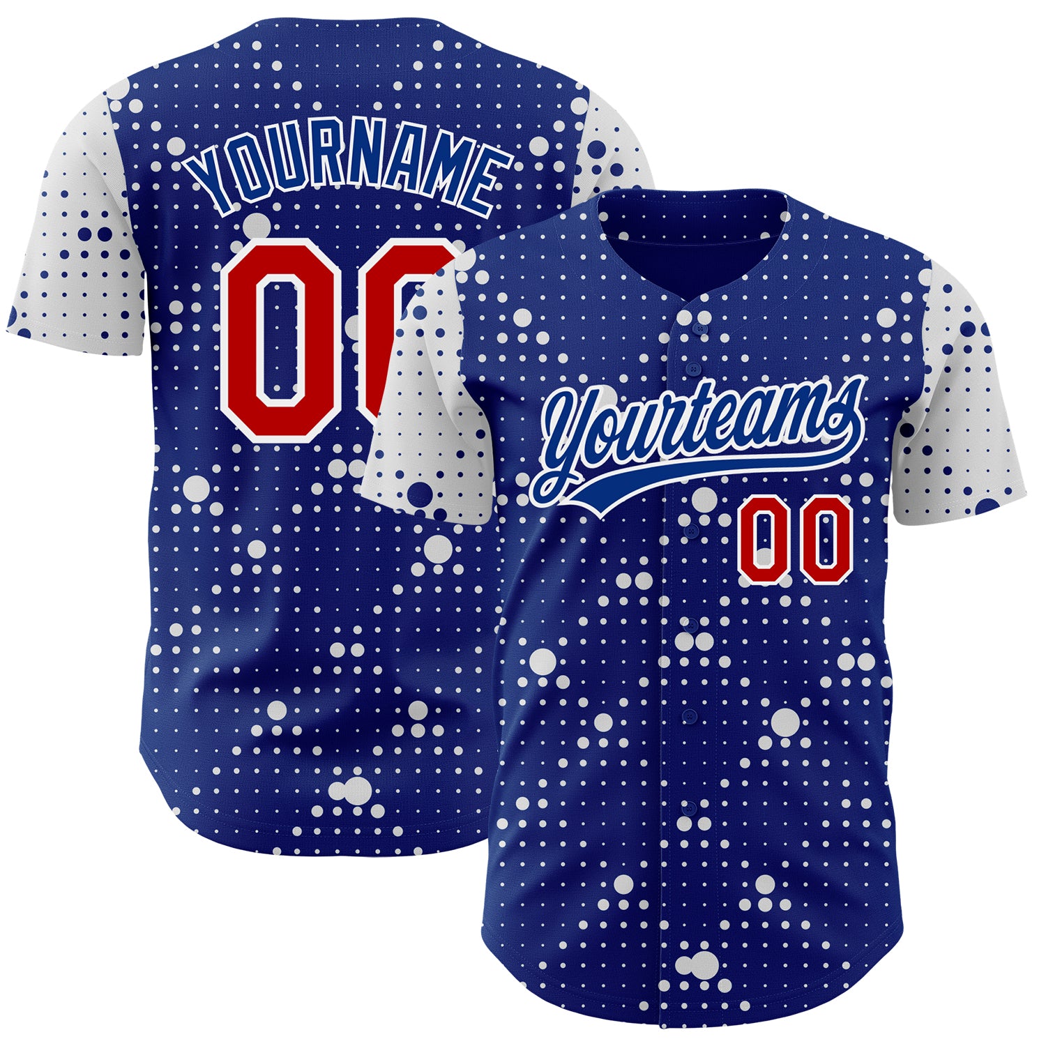 Custom Name and Number Authentic Baseball Jersey with 3D Geometric Halftone Dots in Royal Red and White Pattern Personalized