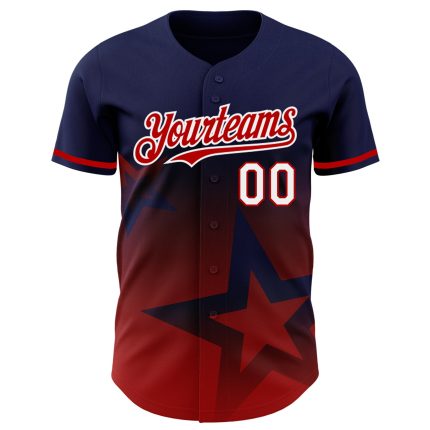 Personalized Twinkle Star 3D Gradient Baseball Jersey in Royal Red-White Design Personalized Royal Red-White 3D Pattern Design