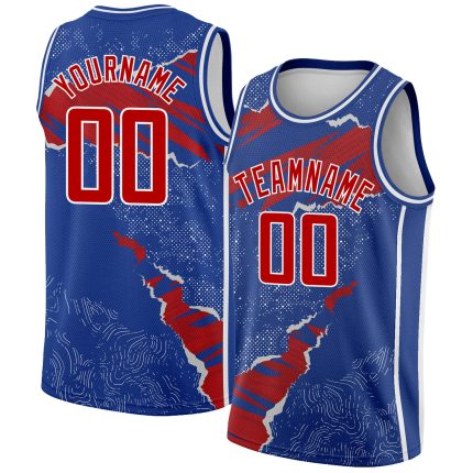 Custom Name and Number Authentic Basketball Jersey - Personalized Royal Red-White 3D Torn Paper Design Personalized Royal