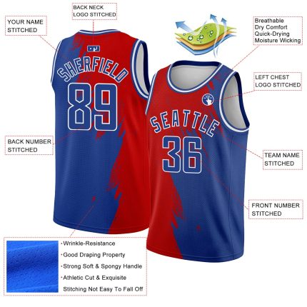 Customizable Abstract Splash Basketball Jersey - Royal Red & White City Edition with Team Name & Number Personalized Royal